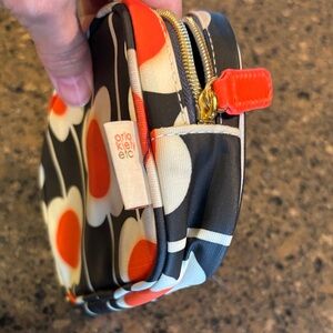 Orla Kiely Black, White & Orange Floral Dot Double Zip Pouch